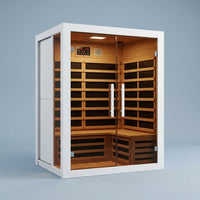 2 Person Extendable FAR Infrared Sauna for Home, Hemlock Wood Low EMF 6 Carbon Heaters Indoor Saunas with LED Lights, Bluetooth Speaker, Digital Control Panel, and Seating Bench — Studio Shot