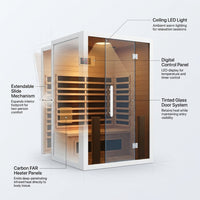 2 Person Extendable FAR Infrared Sauna for Home, Hemlock Wood Low EMF 6 Carbon Heaters Indoor Saunas with LED Lights, Bluetooth Speaker, Digital Control Panel, and Seating Bench — How It Works