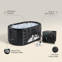 Cold Plunge Tub, 248 Gallon, 1 Horsepower, Heavy-Duty Ice Bath Tub for Athletes with Hot & Cold, Portable Inflatable Plunge Chiller with Water Treatment Kit, Immersion Therapy, Wifi (Black, 1 Set) — infographic
