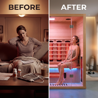 Full Spectrum Infrared Sauna，1-2 Person Home Sauna，Wooden Canadian Hemlock Indoor Spa Sauna with Resonance Speaker, Panoramic Tempered Glass Door — Before & After