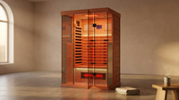 Full Spectrum Infrared Sauna，1-2 Person Home Sauna，Wooden Canadian Hemlock Indoor Spa Sauna with Resonance Speaker, Panoramic Tempered Glass Door — Lifestyle