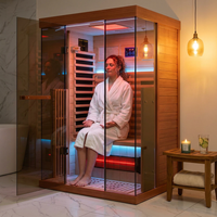 Full Spectrum Infrared Sauna，1-2 Person Home Sauna，Wooden Canadian Hemlock Indoor Spa Sauna with Resonance Speaker, Panoramic Tempered Glass Door — Lifestyle
