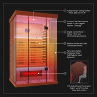 Full Spectrum Infrared Sauna，1-2 Person Home Sauna，Wooden Canadian Hemlock Indoor Spa Sauna with Resonance Speaker, Panoramic Tempered Glass Door — How It Works