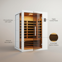 Infrared Sauna Built for Home Relaxation, 2 Person Hemlock Wood, 6 Carbon Heaters, Low EMF Digital Control — infographic
