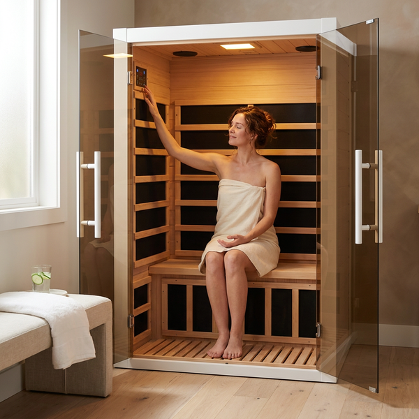Infrared Sauna Built for Home Relaxation, 2 Person Hemlock Wood, 6 Carbon Heaters, Low EMF Digital Control