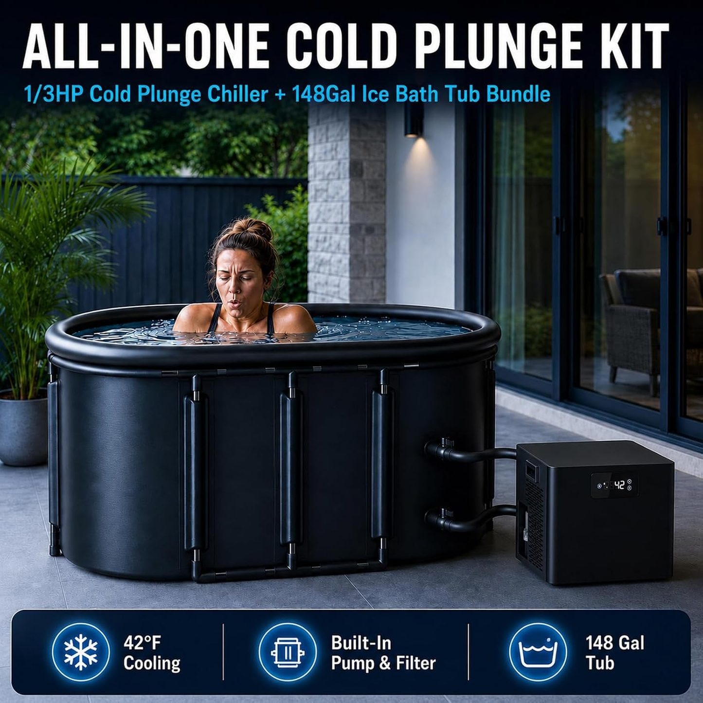 Ice Bath Chiller & Cold Plunge Tub Bundle, 1/3HP Cold Plunge Chiller with Built-In Pump & Filter, 148Gal Insulated Ice Bath Tub for Cold Therapy, Recovery, Muscle Relaxation & Wellness at Home